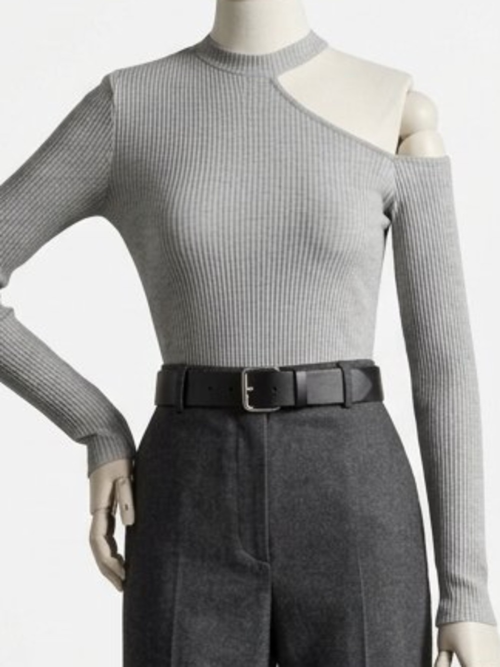 The Range "Alloy" Ribbed Asymmetrical Cut-Out Long Sleeve Top